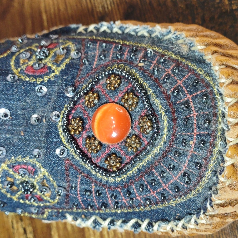 Bamboo Embellished Denim Moccasin Style Ankle Boots - Picture 15 of 16